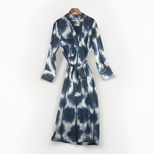 brave + true Sampson Maxi Womens XS Shirt Dress Blue Tie Dye Satin Resort